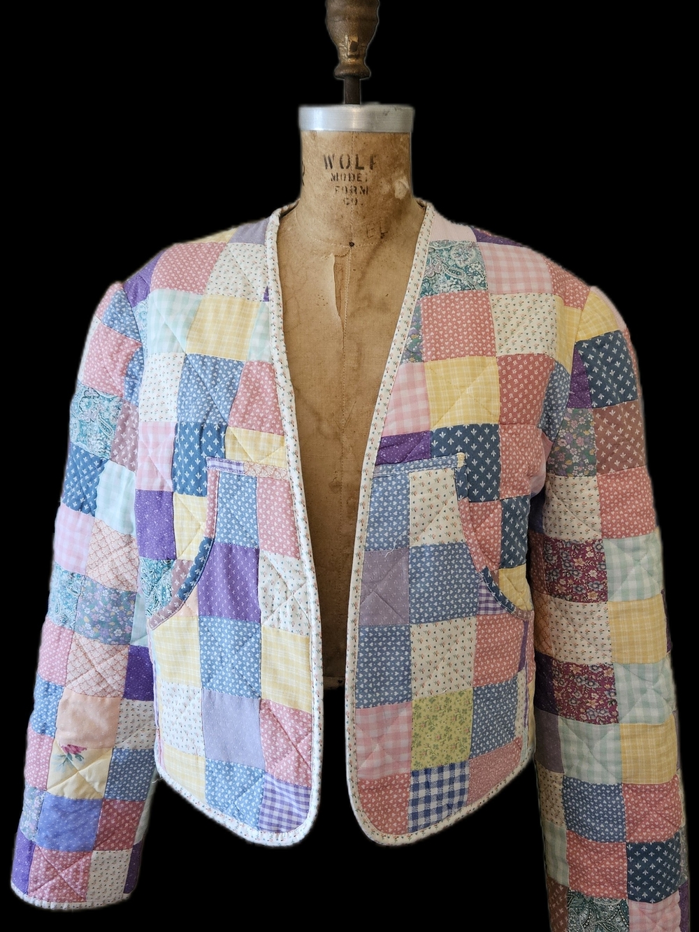 Handmade Quilted Cropped Jacket Crafted From A Handquilted Baby Quilt Multicolor